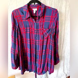 Isabel plaid and flowy maternity long sleeved shirt